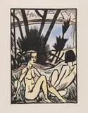 Zwei Sitzende am Strand by Erich Heckel, 1923, Woodcut, sold Jun 2016