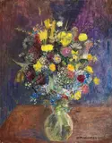Otto Modersohn, Blumen vor blaugetöntem Grund, 1933, Oil on cardboard
