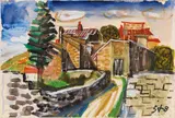 Otto Dix, Südfranzösische Dorflandschaft, 1958, Watercolor