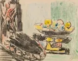 Stillleben neben geschnitztem Stuhl by Ernst Ludwig Kirchner, 1909, Chalk drawing, sold Jun 2016