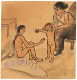 Max Pechstein, Mutter und ihre zwei Kinder, 1913, Pen and India ink drawing