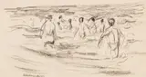 Max Liebermann, Badende Knaben mit Badewärter, Um 1902, Chalk drawing
