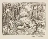 Otto Mueller, Zwei Figuren am Waldbach 2 (Waldlandschaft), 1921/22, Lithograph