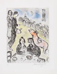 Le Repas by Marc Chagall, 1980, Etching and aquatint in colors, sold Jun 2016