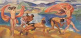 Ludwig von Hofmann, Tanzende in weiter Landschaft, Um 1918-1924, Oil on canvas