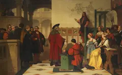 Wilhelm Koller, Albrecht Dürer wird von Kaiser Maximilian bei der Arbeit besucht, 1870, Oil on panel