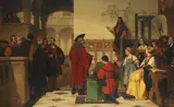 Wilhelm Koller, Albrecht Dürer wird von Kaiser Maximilian bei der Arbeit besucht, 1870, Oil on panel