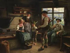 Emil Rau, Rast des Jägers auf der Alm, 1919, Oil on canvas