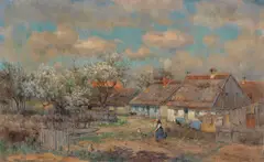 Georg Flad, Ein Maitag (Dorfansicht mit Gemüsegärten), 1897, Oil on canvas