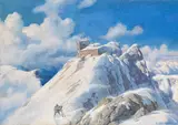 Rudolf Reschreiter, Der Zugspitzgipfel mit Wetterwarte und Münchner Haus, Ca. 1900-1920, Oil on cardboard