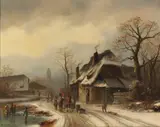 Anton Doll, Winterliche Dorfansicht, Ca. 1860-1880, Oil on panel