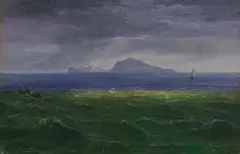 Florian Grospietsch, Kleine Marine mit Blick auf Capri, Ca. 1823, Oil on paper