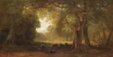 Eduard d. Ä. Schleich, Waldlandschaft mit ruhenden Kühen, Oil on panel
