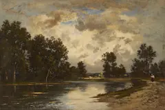Weiher am Waldrand by Léon Richet, Ca. 1870-1890, Oil on canvas, sold May 2016