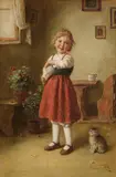 Edmund Adler, Mädchen mit kleiner Katze, Ca. 1930-1950, Oil on canvas