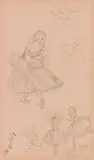 Carl Spitzweg, Studienblatt mit Ballett-Tänzerinnen und Zwergen, Um 1855/1860, Pencil drawing
