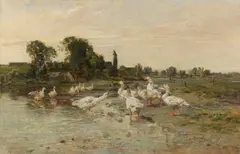 Gänse am Dorfweiher by Hermann Baisch, Ca. 1880/90, Oil on canvas, sold May 2016
