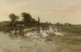 Hermann Baisch, Gänse am Dorfweiher, Ca. 1880/90, Oil on canvas