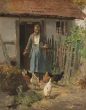 Hermann Baisch, Die Fütterung der Hühner, Ca. 1880, Oil on canvas