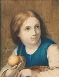 Nathanael Schmitt, Die kleine Apfelverkäuferin, 1862, Watercolor
