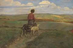Franz Wallischeck, Mädchen mit Ziegen auf dem Heimweg, Um 1900, Oil on canvas