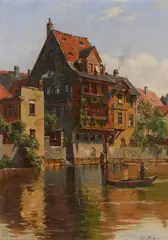August Fischer, 2 Gemälde: Ansichten von Nürnberg, 1891, Oil on canvas