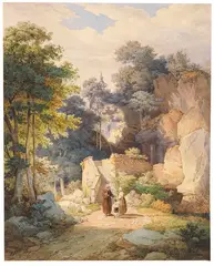 Friedrich Würthle, An der Treppe zur Wallfahrtskirche St. Magdalena auf der Biber bei Brannenburg, Watercolor