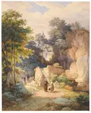 Friedrich Würthle, An der Treppe zur Wallfahrtskirche St. Magdalena auf der Biber bei Brannenburg, Watercolor