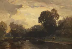 Ludwig Willroider, Flusslandschaft, Ca. 1870-1890, Oil on paper