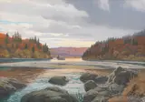 Rudolf Reschreiter, Die Isar bei Baierbrunn im Herbst, Ca. 1900-1920, Gouache