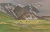 Ludwig von Hofmann, Schweizer Alpenlandschaft mit weidenden Kühen