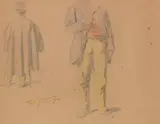 Carl Spitzweg, Studienblatt mit stehendem Mann von vorn und hinten (Mantelstudie), Ca. 1850/60, Pencil drawing