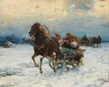 Fröhliche Schlittenfahrt by Alfred Wierusz-Kowalski, Um 1910, Oil on panel, sold Nov 2015