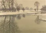 Max Clarenbach, Winterlandschaft am Niederrhein, bei Wittlaer, Ca. 1920-1930, Oil on canvas