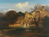 Carl Dahl, Landschaft mit schroffer Felsenpartie und Bergsee, 1840, Oil on canvas