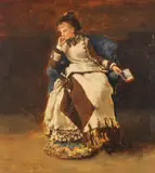 Albert von Keller, Sitzende Dame mit Buch, 1877, Oil on panel