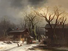 Verschneites Dorf by Anton Doll, Ca. 1860/70, Oil on canvas, sold Nov 2015