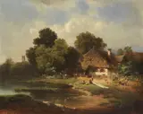 Karl Millner, Landschaft mit Bauernhof, 1855, Oil on canvas