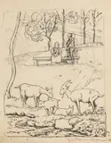 Hans Thoma, Hirtenfamilie, 1906, Pen and ink drawing