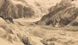 Edward Theodore Compton, Zusammenfluß von Tacul- und Talèfre-Gletscher am Mont-Blanc-Massiv, Um 1908, Brush and ink drawing