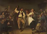 Max Rentel, Fischertanz (Motiv aus der Kurischen Nehrung), Um 1880, Oil on panel