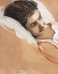 Schlafendes Mädchen by Leo Putz, 1902, Chalk drawing, sold Nov 2015