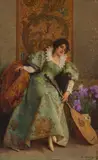 Alfonso Savini, Junge Dame mit Laute, Oil on panel