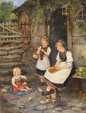 Ludwig Blume-Siebert, Drei Mädchen in Schwälmer Tracht, Ca. 1870-1890, Oil on panel