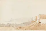 Franz Ludwig Catel, Blick auf den Hafen von Genua, Brush and ink drawing