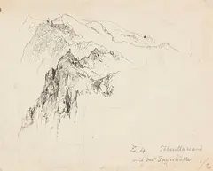 2 Bll.: Tabarettawand mit der Payerhütte. Schutzhütte an der Felswand by Edward Theodore Compton, Ca. 1880/90, Pen and ink drawing, sold Nov 2015