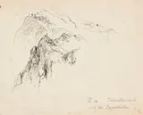 Edward Theodore Compton, 2 Bll.: Tabarettawand mit der Payerhütte. Schutzhütte an der Felswand, Ca. 1880/90, Pen and ink drawing