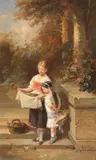 Francois Louis Lanfant de Metz, Gemäldepaar: Heimkehr vom Garten. Das Vogelnest, Oil on panel