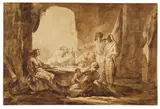 Philip Jakob de Loutherbourg, Zugeschrieben - Soldatengelage, Brush and ink drawing