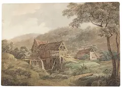 Max Joseph Wagenbauer, Sägemühle, 1815, Pen and ink drawing